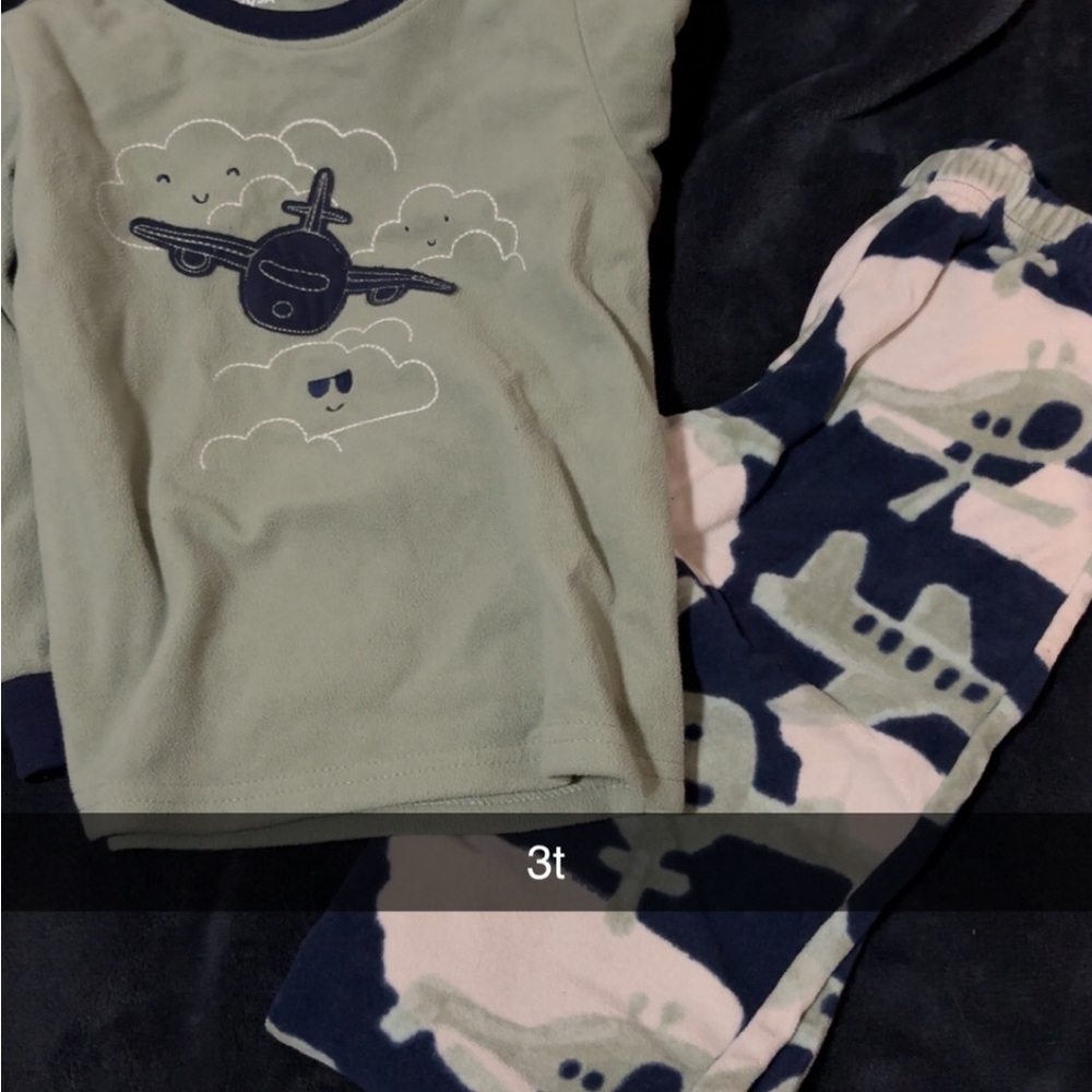 Kids Airplane Pajama Set - Green and Navy